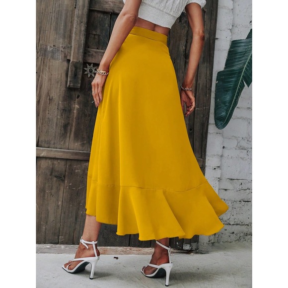 Solid minimalist Wrap Hem Tie Side high low midi skirt - Picture 7 of 11